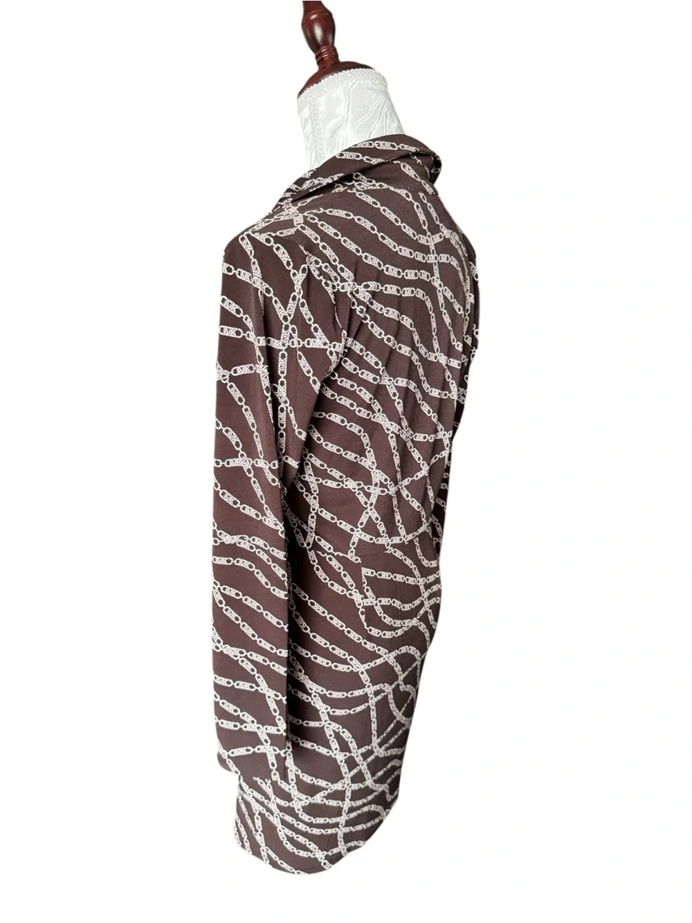 Michael Kors Brown Chain-Print Long Sleeve Wrap-Style Dress
